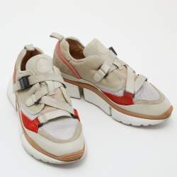 Pre Owned Chloe Tricolor Suede and Mesh Sonnie Sneakers Size 39
