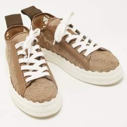 Pre Owned Chloe Brown Lace and Leather Lauren Sneakers Size 39