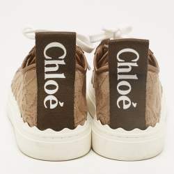 Pre Owned Chloe Brown Lace and Leather Lauren Sneakers Size 39