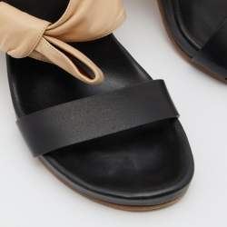 Chloe Black/Beige Leather Fod Flower Block Heel Sandals Size 40