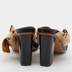Chloe Black/Beige Leather Fod Flower Block Heel Sandals Size 40