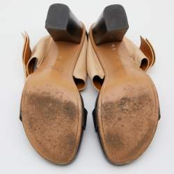 Chloe Black/Beige Leather Fod Flower Block Heel Sandals Size 40