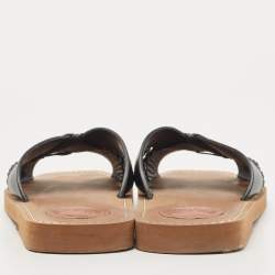 Pre Owned Chloe Black Leather Cross Strap Woody Flat Slides Size 36