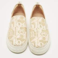 Chloe Beige/White Lace and Leather Lauren  Slip On Sneakers Size 41