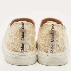 Chloe Beige/White Lace and Leather Lauren  Slip On Sneakers Size 41