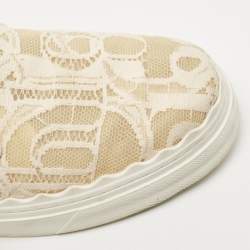 Chloe Beige/White Lace and Leather Lauren  Slip On Sneakers Size 41