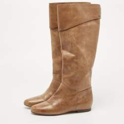 Pre Owned Chloe Brown Leather Knee Length Boots Size 36