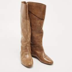 Pre Owned Chloe Brown Leather Knee Length Boots Size 36