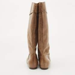 Pre Owned Chloe Brown Leather Knee Length Boots Size 36