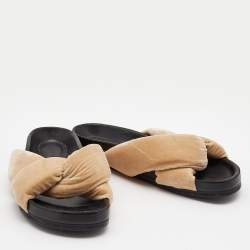 Chloe Beige Velvet Nolan Flat Slides Size 39