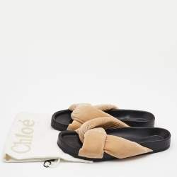 Chloe Beige Velvet Nolan Flat Slides Size 39