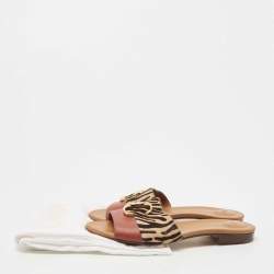 Pre Owned Chloe Tricolor Leather and Animal Print Calf Hair Flat Slides Size 42