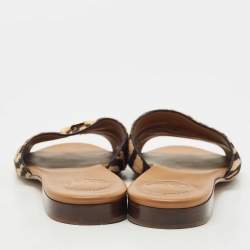 Pre Owned Chloe Tricolor Leather and Animal Print Calf Hair Flat Slides Size 42