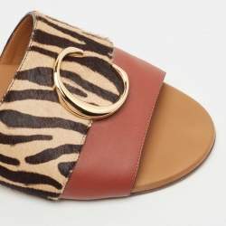 Pre Owned Chloe Tricolor Leather and Animal Print Calf Hair Flat Slides Size 42