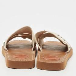 Pre Owned Chloé Off White Logo Canvas Woody Flat Slides Size 36
