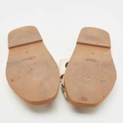 Pre Owned Chloé Off White Logo Canvas Woody Flat Slides Size 36