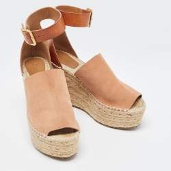 Chloe Tan Leather Wedge Platform Ankle Strap Sandals Size 39