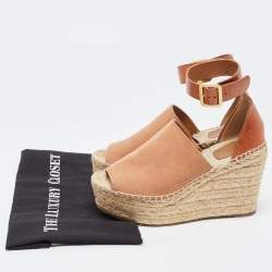 Chloe Tan Leather Wedge Platform Ankle Strap Sandals Size 39