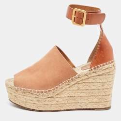 Chloe Tan Leather Wedge Platform Ankle Strap Sandals Size 39