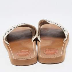 Chloe White Logo Canvas Woody Flat Slides Size 39