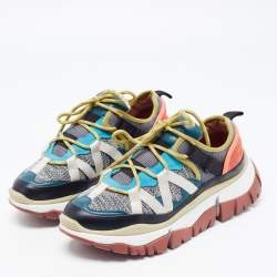 Chloe Multicolor Suede and Fabric Low Up Sneakers Size 38