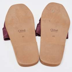 Chloe Burgundy Canvas Logo Woody Flat Slides Size 40