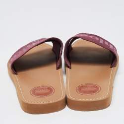 Chloe Burgundy Canvas Logo Woody Flat Slides Size 40