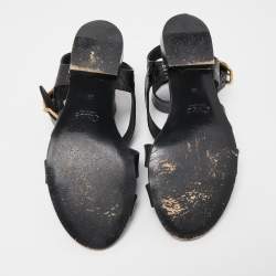 Chloe Black Croc Embossed and Leather Ankle Strap Flats Size 39