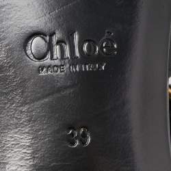 Chloe Black Croc Embossed and Leather Ankle Strap Flats Size 39