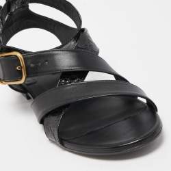 Chloe Black Croc Embossed and Leather Ankle Strap Flats Size 39