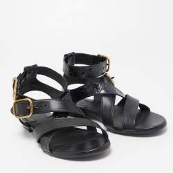 Chloe Black Croc Embossed and Leather Ankle Strap Flats Size 39