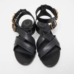 Chloe Black Croc Embossed and Leather Ankle Strap Flats Size 39