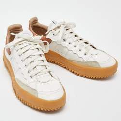 Pre Owned Chloe White/Brown Leather and Suede Frankie Sneakers Size 36