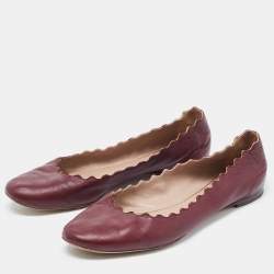Pre Owned Chloe Burgundy Leather Lauren Ballet Flats Size 37.5
