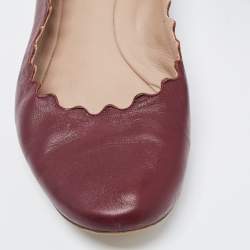 Pre Owned Chloe Burgundy Leather Lauren Ballet Flats Size 37.5