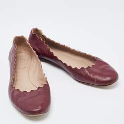 Pre Owned Chloe Burgundy Leather Lauren Ballet Flats Size 37.5
