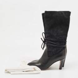 Pre Owned Chloe Black Suede and Leather Tie Mild Calf Boots Size 41