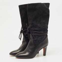 Pre Owned Chloe Black Suede and Leather Tie Mild Calf Boots Size 41