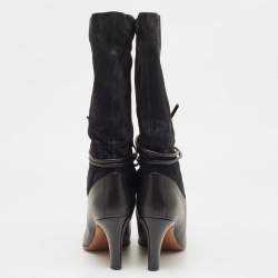 Pre Owned Chloe Black Suede and Leather Tie Mild Calf Boots Size 41