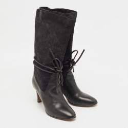 Pre Owned Chloe Black Suede and Leather Tie Mild Calf Boots Size 41