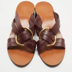 Pre Owned Chloe Burgundy Leather Rony Slide Sandals Size 39