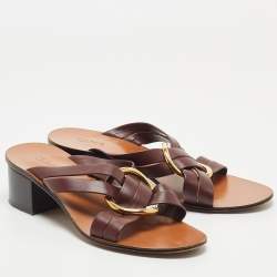 Pre Owned Chloe Burgundy Leather Rony Slide Sandals Size 39