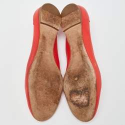 Pre Owned Chloé Red Leather Lauren Scalloped Ballet Flats Size 38