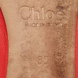 Pre Owned Chloé Red Leather Lauren Scalloped Ballet Flats Size 38