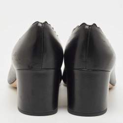 Pre Owned Chloe Navy Black Leather Laurena Scalloped Block Heel Pumps Size 37.5