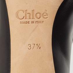 Pre Owned Chloe Navy Black Leather Laurena Scalloped Block Heel Pumps Size 37.5