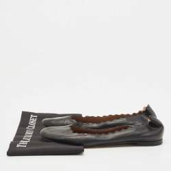 Pre Owned Chloe Black Leather Scalloped Ballet Flats Size 38.5
