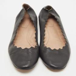 Pre Owned Chloe Black Leather Scalloped Ballet Flats Size 38.5
