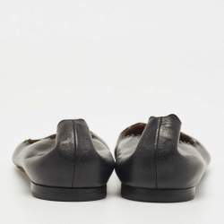 Pre Owned Chloe Black Leather Scalloped Ballet Flats Size 38.5
