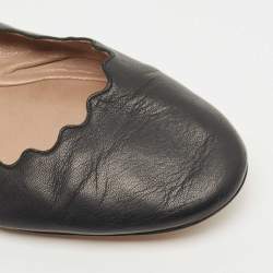 Pre Owned Chloe Black Leather Scalloped Ballet Flats Size 38.5